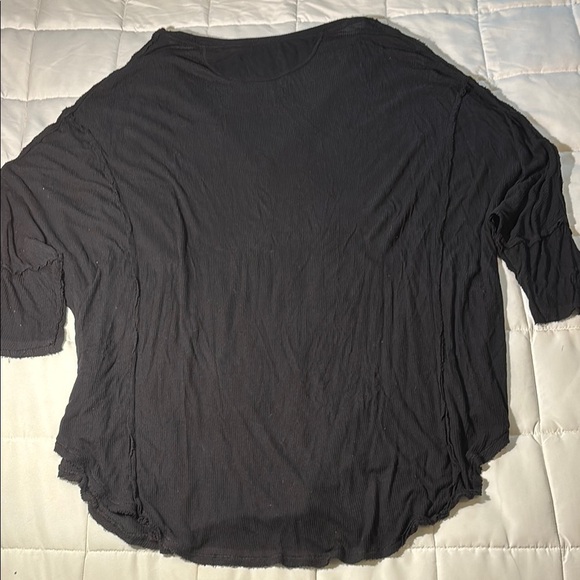 Free People We The Free V-Neck Black Ribbed Raw Hemmed Top - Picture 10 of 11